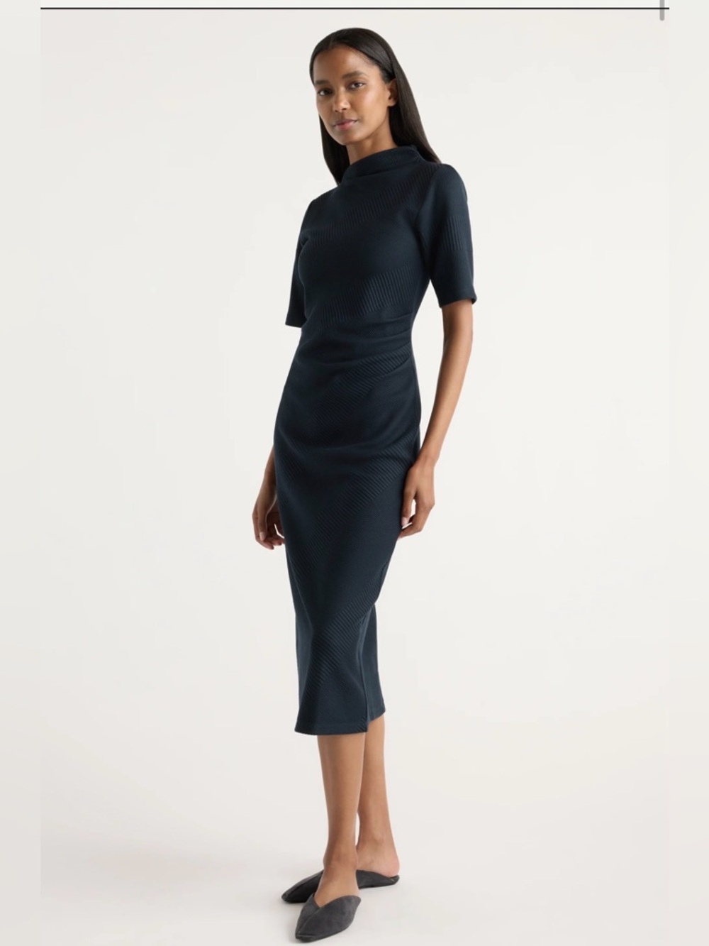 Modern Citizen Evie ribbed Knit Jersey Dress Navy Textured Midi Dress small - Picture 6 of 9